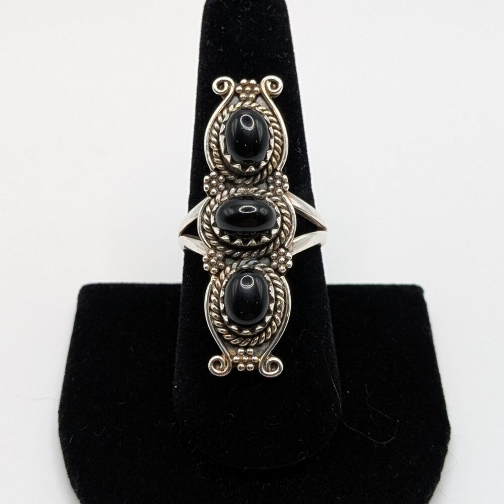 Sterling and Black Onyx, Ring, size 8-1/2